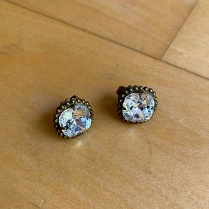 Crystal and Brass Stud Earrings